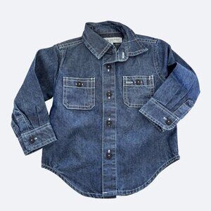 Hope & Henry Boys Denim Shirt Organic Cotton Size 12 18 M Long Sleeve Blue New